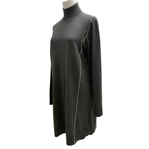 Max Studio Women's Size L Sweater Dress Dark Gray Long Sleeve Knit Mock Neck - Picture 6 of 7